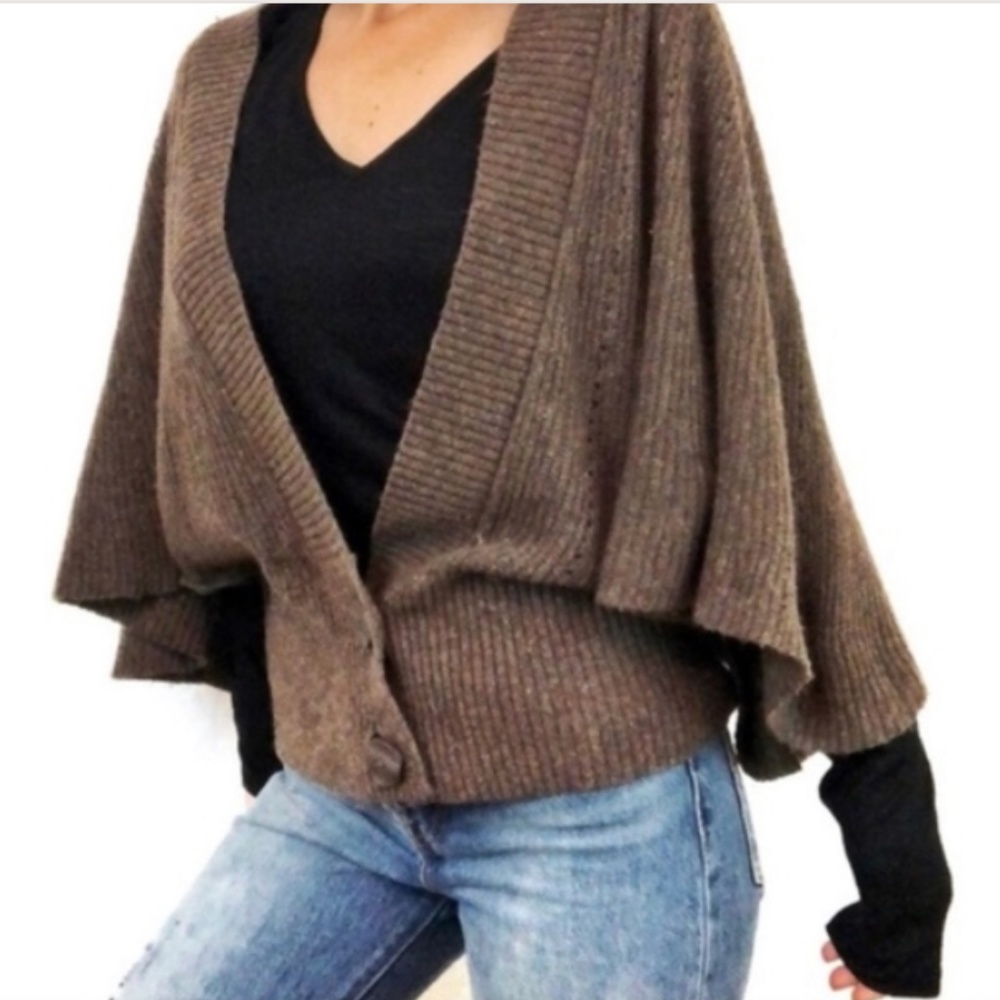 Moth Dolman Bat Wing Sleeve Wool Brown Button Cardigan Sweater